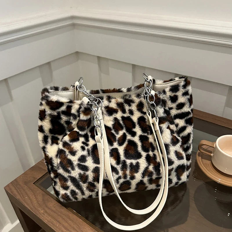 Olive | Animal Print Faux Fur Tote Bag