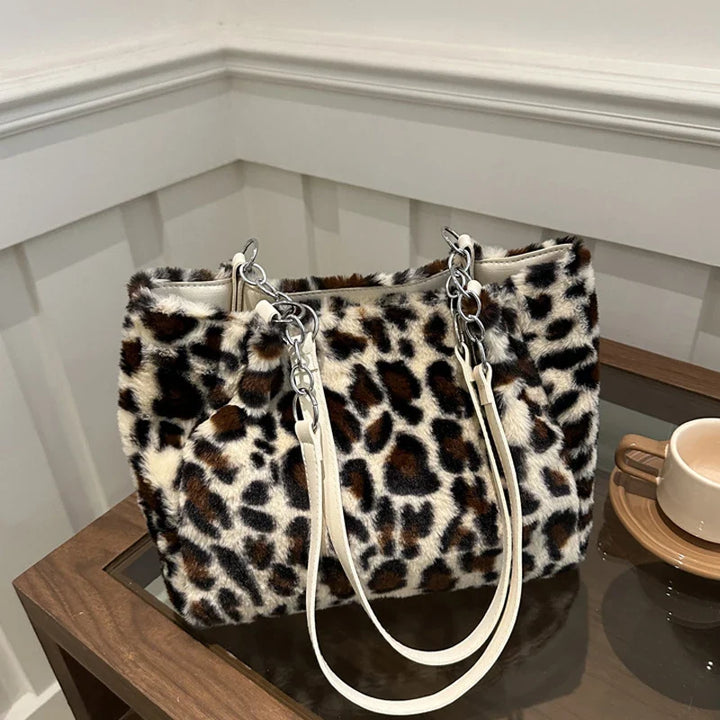 Olive | Animal Print Faux Fur Tote Bag