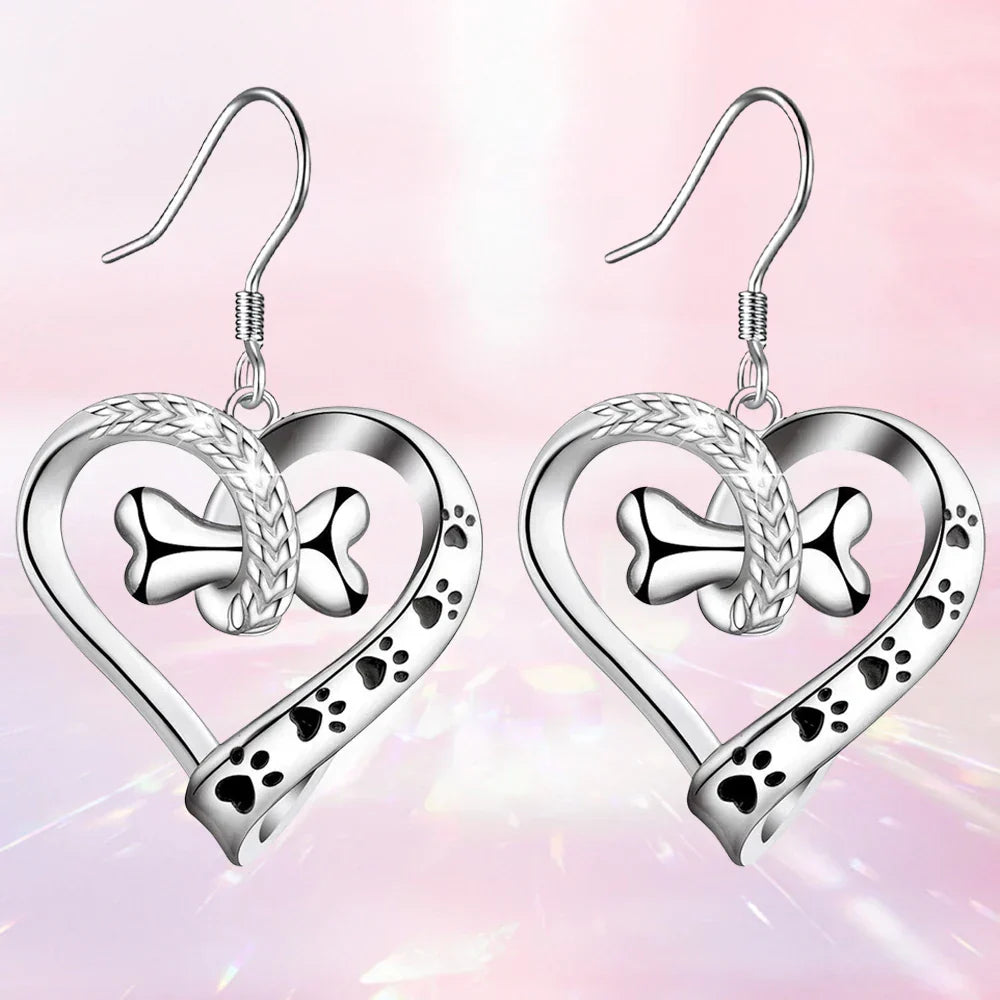 Dog Paw, Heart, and Bone Jewelry Set – 2-Piece Set