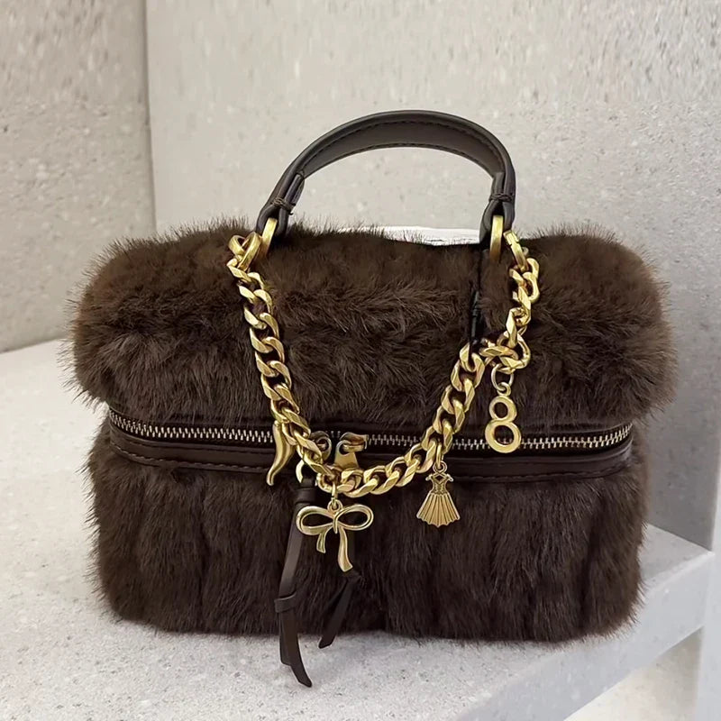 Courtney | Mini Box Shoulder Bag in Faux Fur
