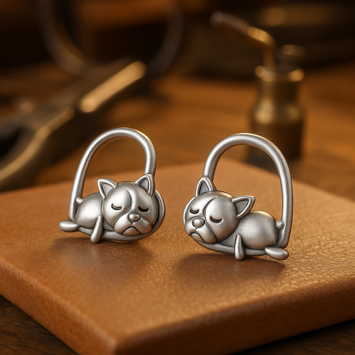 Sleeping Puppy Pendant Earrings in Sterling Silver 925