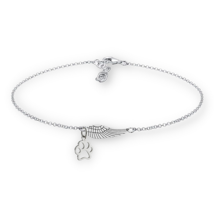 Memorial bracelet in silver with angel wings and paw print | Handmade