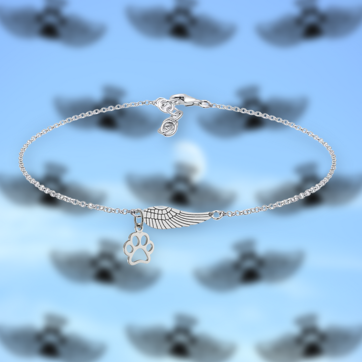 Memorial bracelet in silver with angel wings and paw print | Handmade