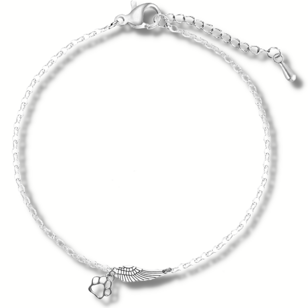 Memorial bracelet in silver with angel wings and paw print | Handmade