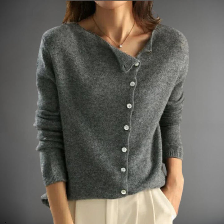 Solid Cashmere Button-Up Sweater