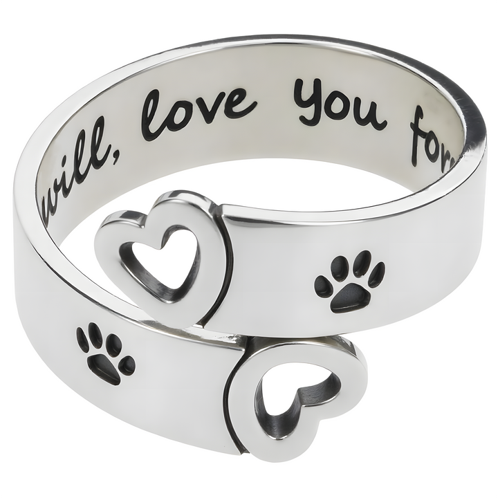 Adjustable Heart and Paw Twist Ring in Stainless Steel