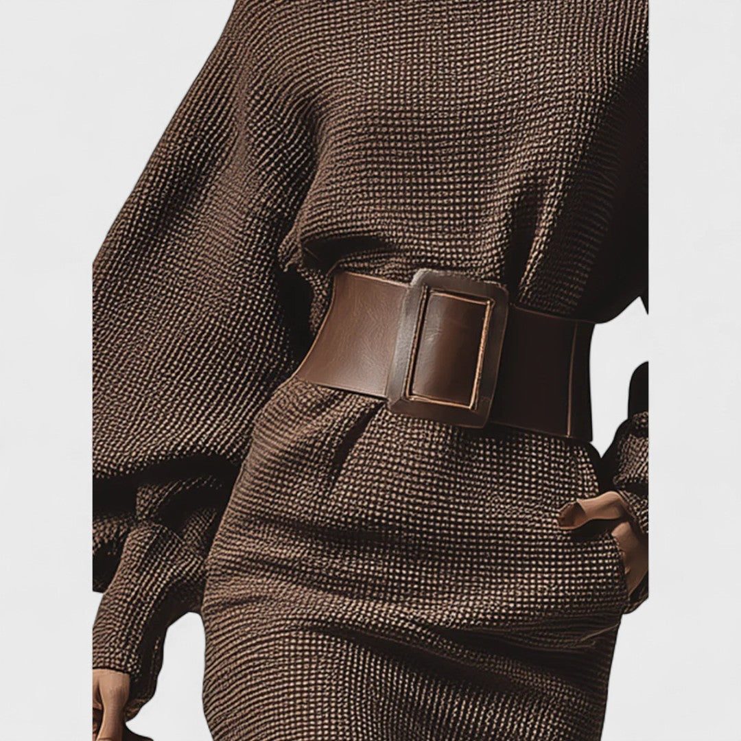 Ami - Short knitted dress with structured belt