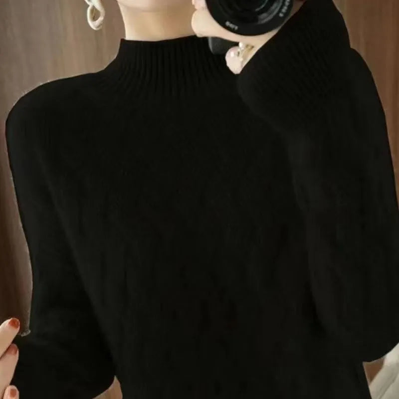 Warm solid color knitted sweater