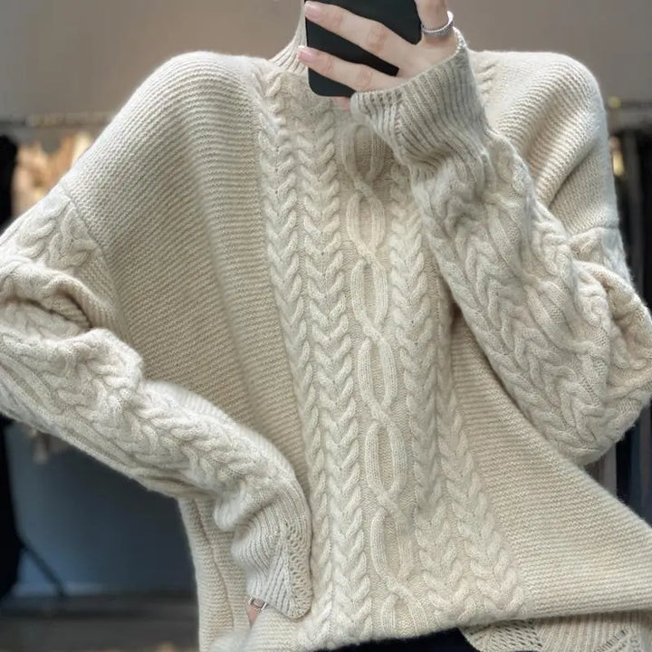 Women's chunky knit turtleneck sweater, designed for everyday wear
