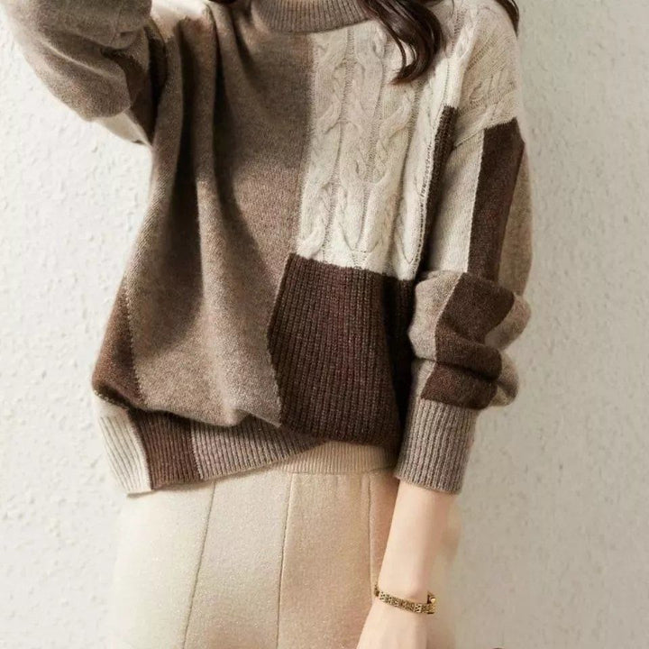 Cozy, thick, cashmere sweater with color blocks 02