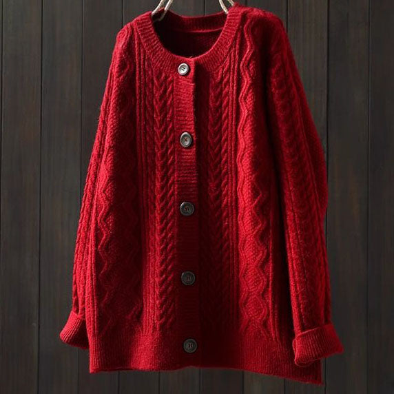 Women's Thick Knit Cardigan Sweater in Solid Color for Everyday Wear