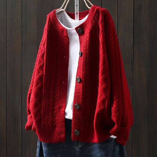 Women's Thick Knit Cardigan Sweater in Solid Color for Everyday Wear