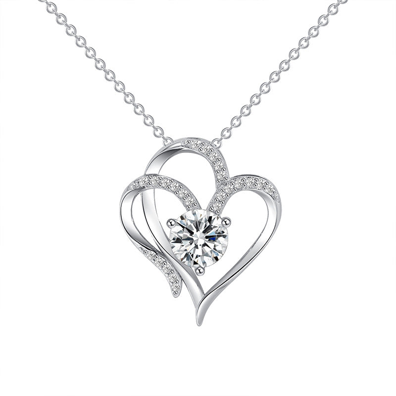 Women's necklace with double heart and zirconia – adjustable