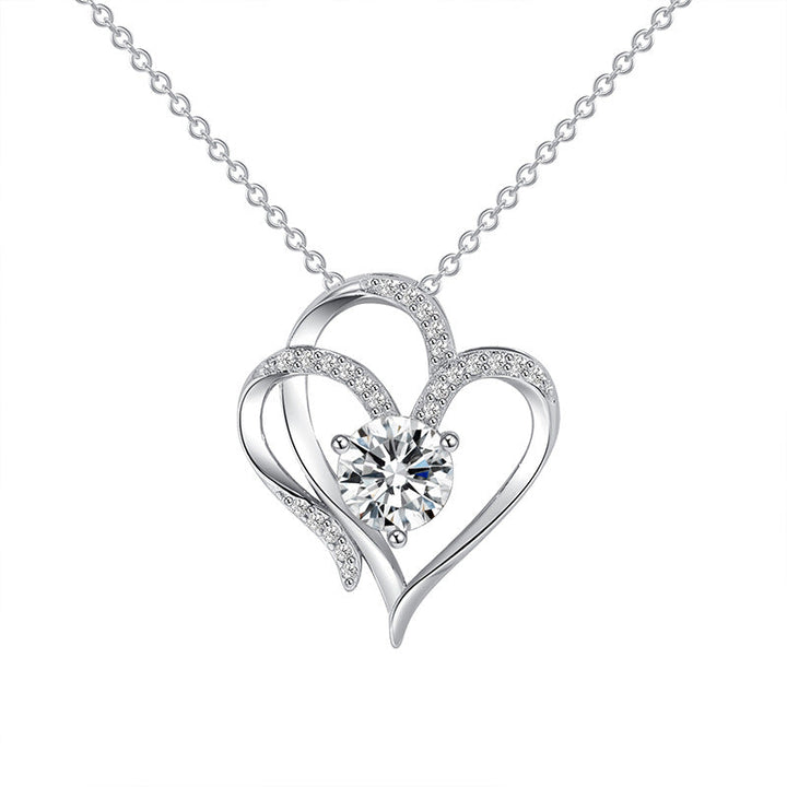 Women's necklace with double heart and zirconia – adjustable