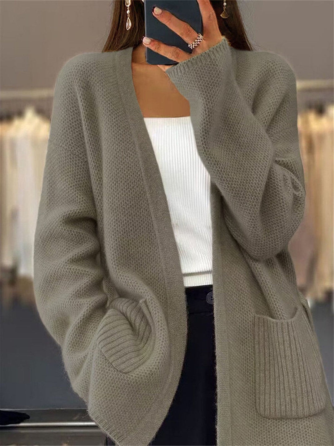 Loose, Comfortable, and Relaxed Cardigan Sweater with Pockets