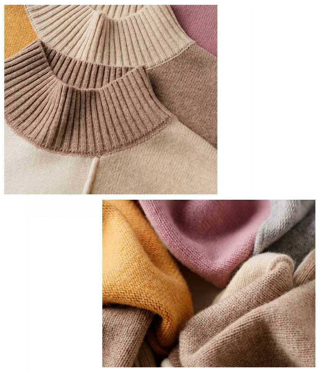 Cashmere sweater with a turtleneck in geometric color blocks