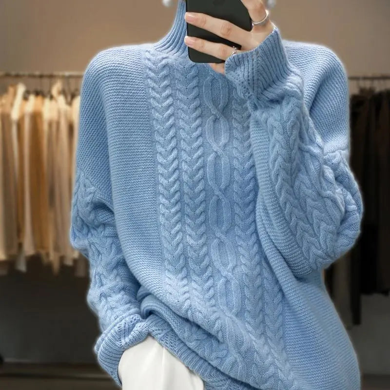Women's chunky knit turtleneck sweater, designed for everyday wear