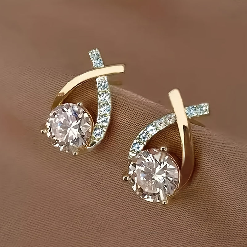 Gold Cross Zirconia Earrings