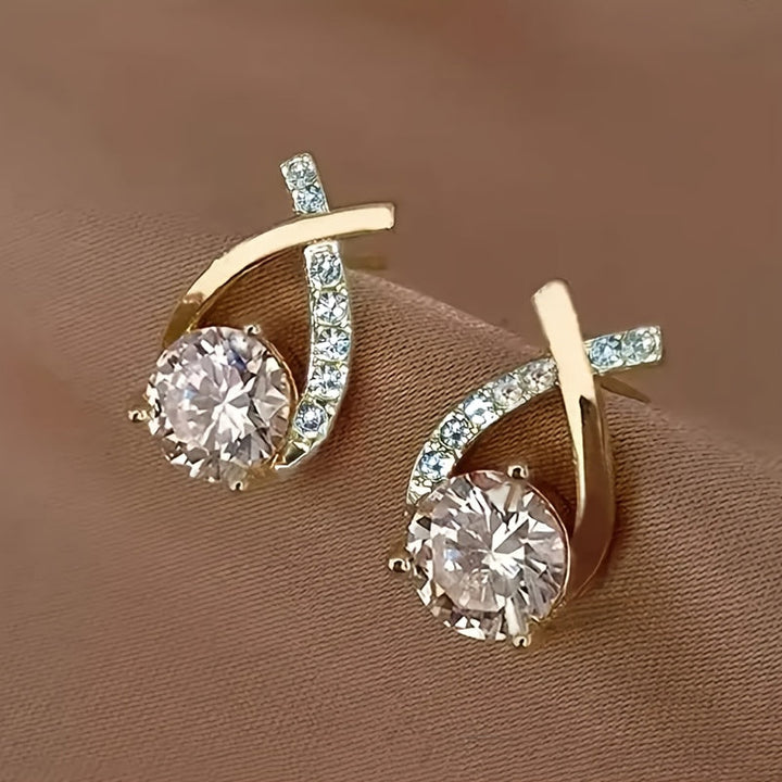 Gold Cross Zirconia Earrings