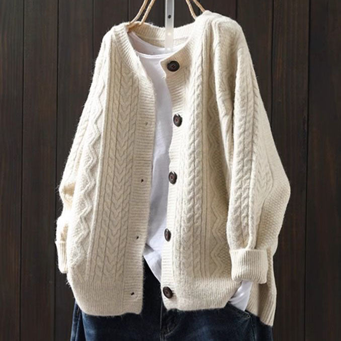 Women's Thick Knit Cardigan Sweater in Solid Color for Everyday Wear