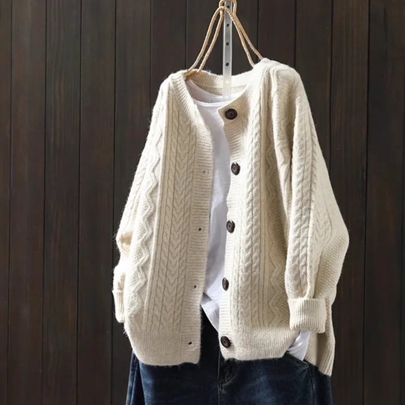 Women's Thick Knit Cardigan Sweater in Solid Color for Everyday Wear