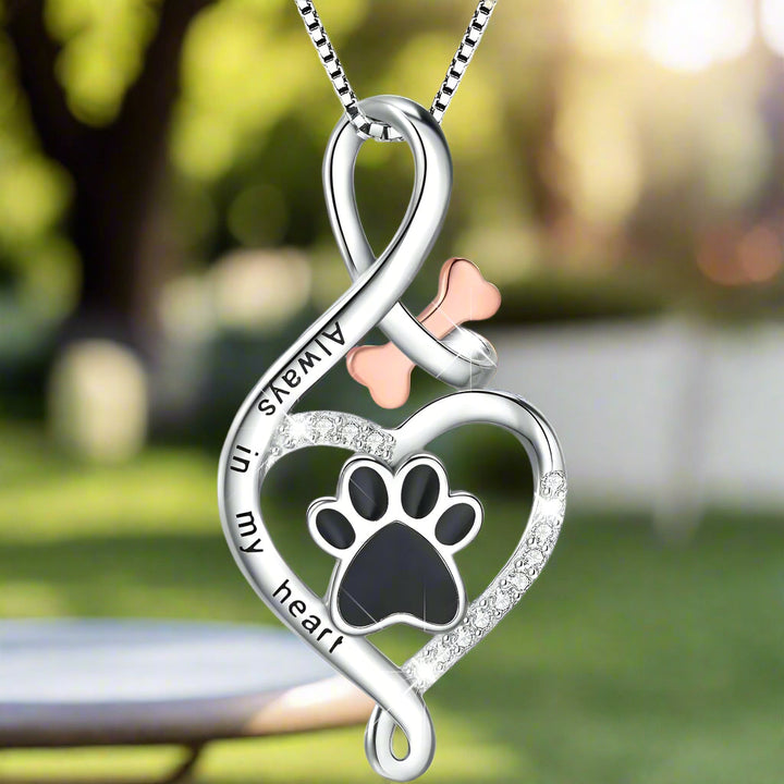 Lucky Necklace with Paw, Heart, and Bone – Pendant "Always in My Heart"