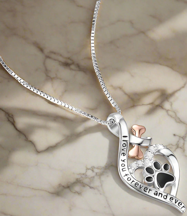 Lucky Necklace with Paw, Heart, and Bone – Pendant "Always in My Heart"