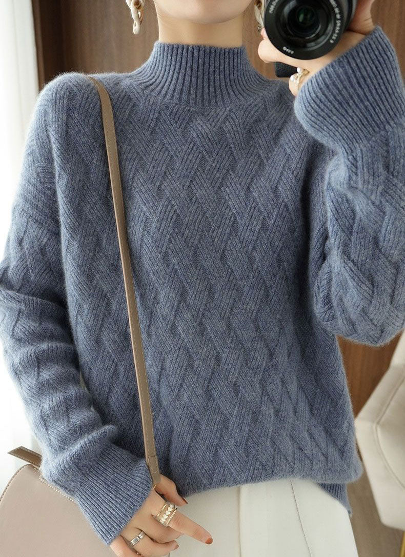 Warm solid color knitted sweater