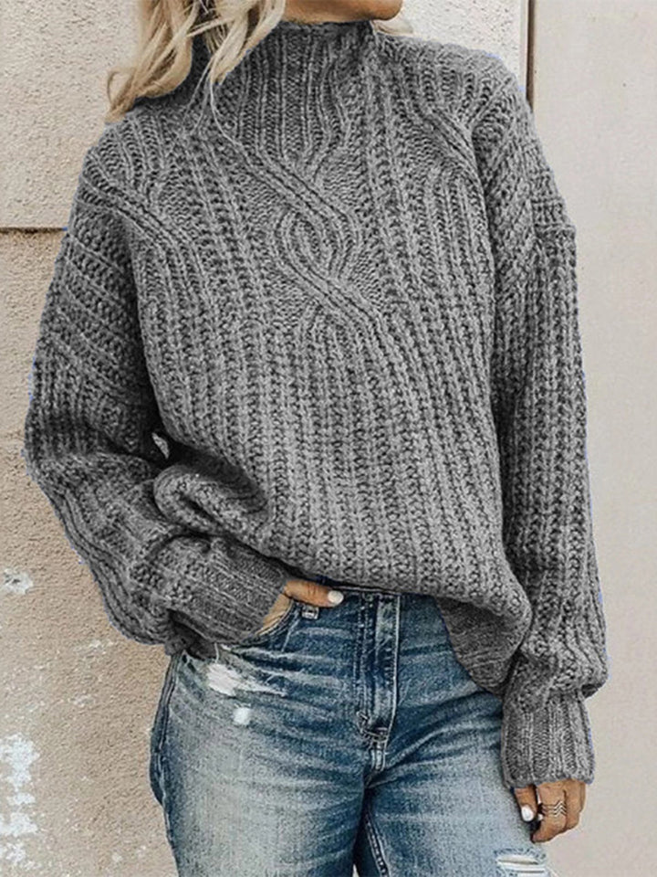 Women's solid color turtleneck sweater with a woven pattern, suitable for everyday wear