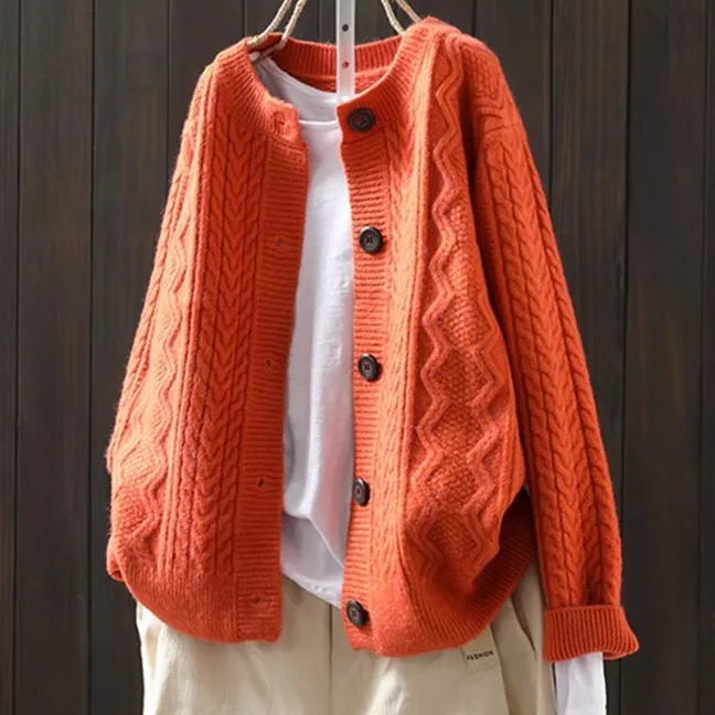 Women's Thick Knit Cardigan Sweater in Solid Color for Everyday Wear
