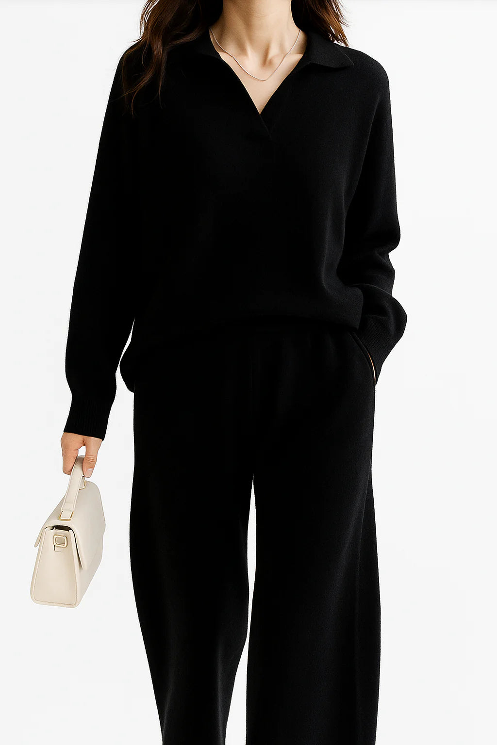 Elegant and comfortable loose, casual sweater + wide-leg pants set, two-piece