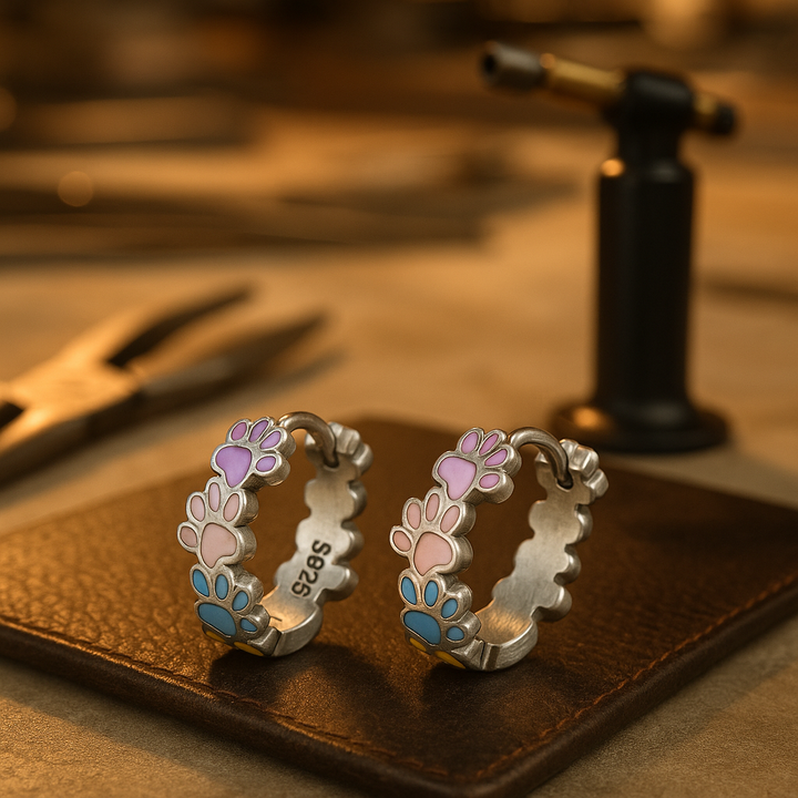 Colorful Paws Hoop Earrings in Sterling Silver 925