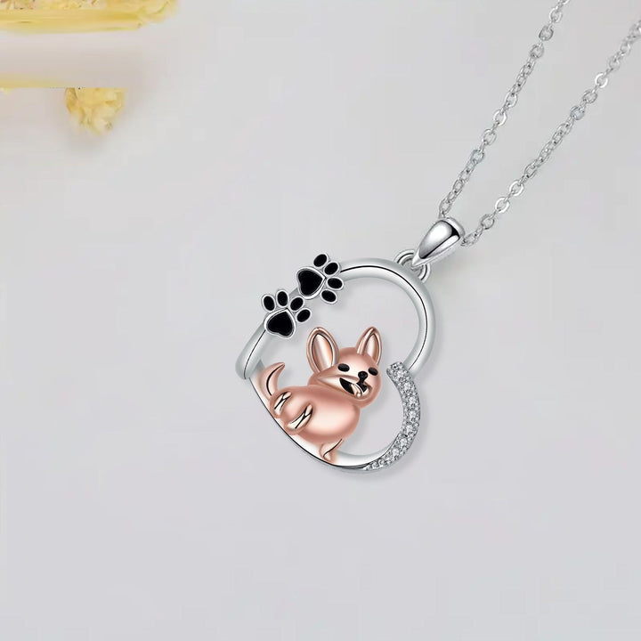 Necklace with Heart and Dog in Rose Gold