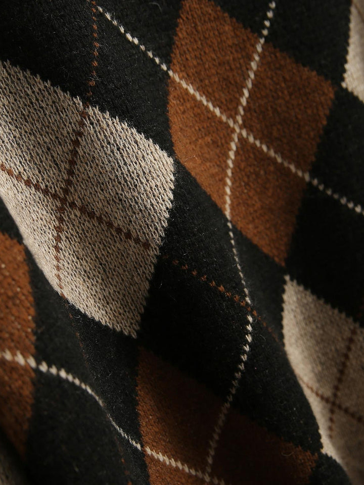 Cashmere Check Sweater with Round Neck