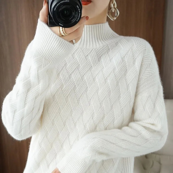 Warm solid color knitted sweater