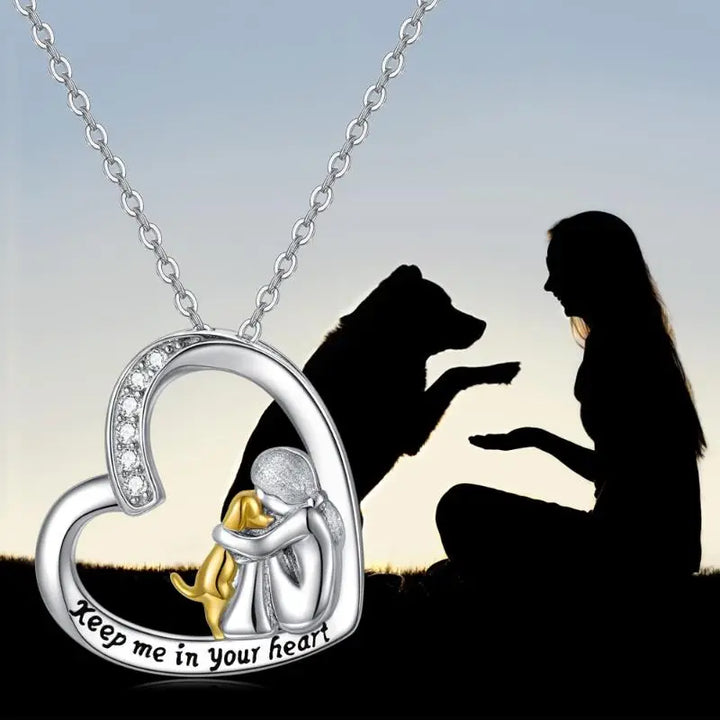 Lucky Necklace with Heart and Dog Motif – Sterling Silver 925 Necklace with Zirconia