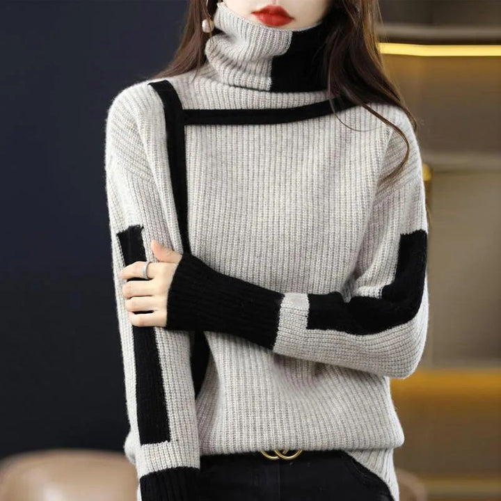Women's Color Block Turtleneck Sweater for Everyday Wear