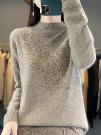Best-selling solid color sweater adorned with diamonds