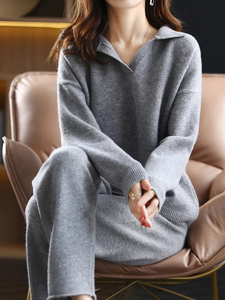 Elegant and comfortable loose, casual sweater + wide-leg pants set, two-piece
