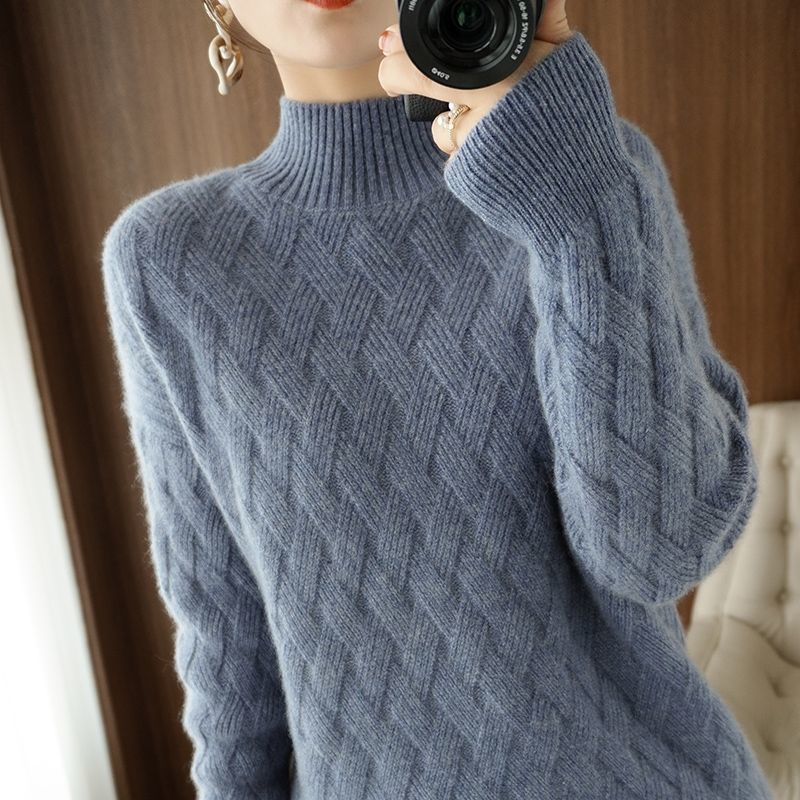 Warm solid color knitted sweater