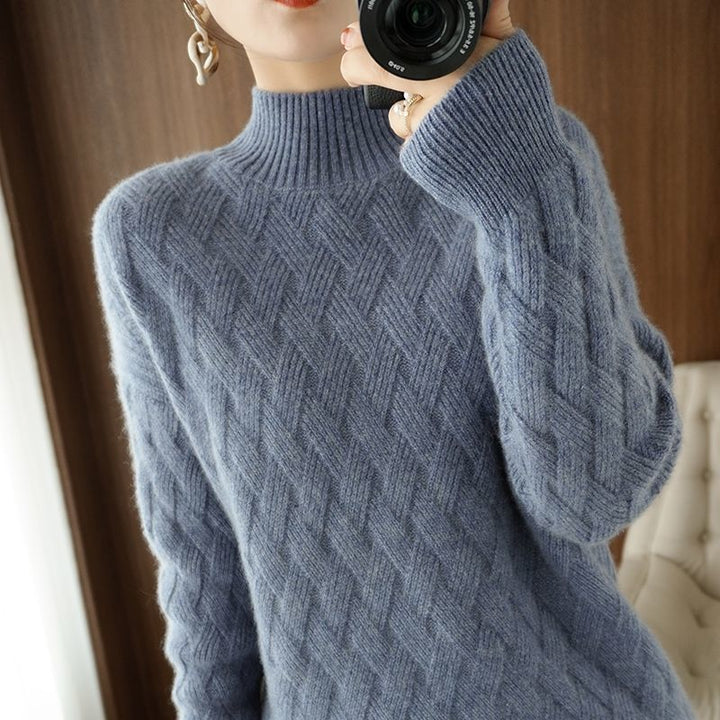 Warm solid color knitted sweater