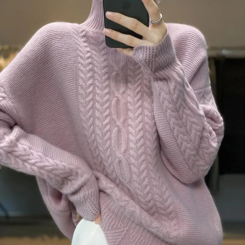 Women's chunky knit turtleneck sweater, designed for everyday wear