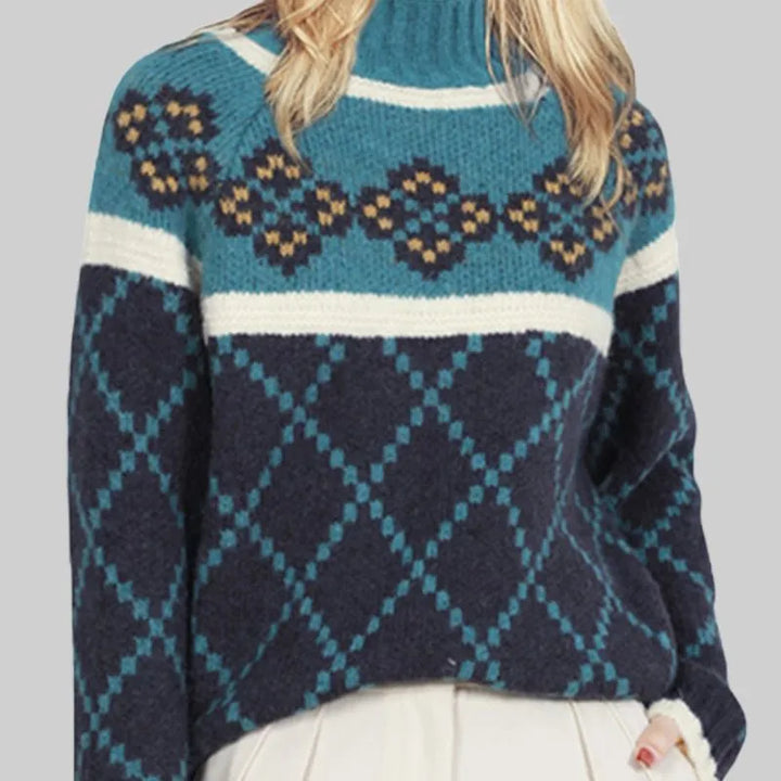 Women's Checked Cashmere Sweater with Turtleneck