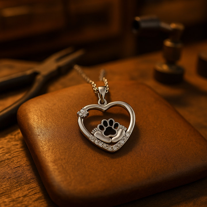 Necklace with Sapphire and Dog Paw—Faithful Companions