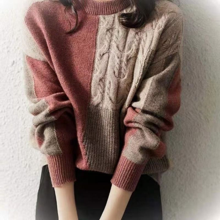 Cozy, thick, cashmere sweater with color blocks 02
