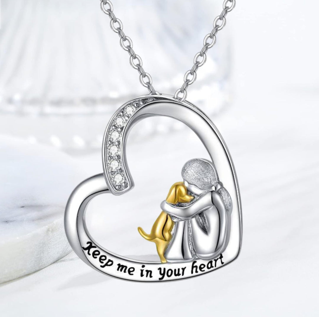 Lucky Necklace with Heart and Dog Motif – Sterling Silver 925 Necklace with Zirconia