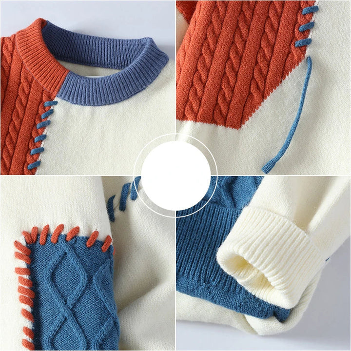 Cozy, Thick Cashmere Sweater in Color Blocks 02