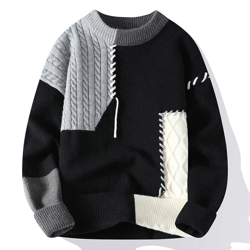 Cozy, chunky cashmere sweater in color blocks