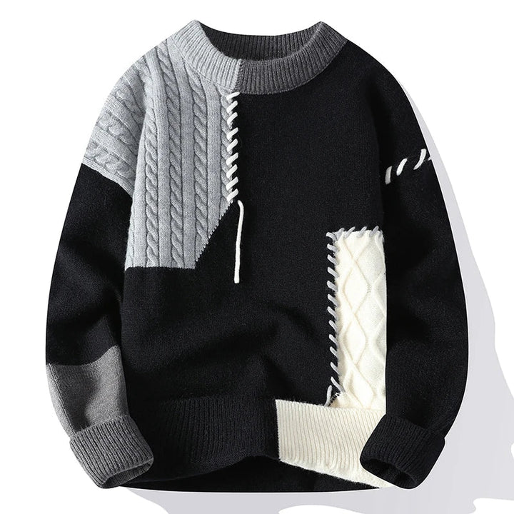 Cozy, Thick Cashmere Sweater in Color Blocks 02