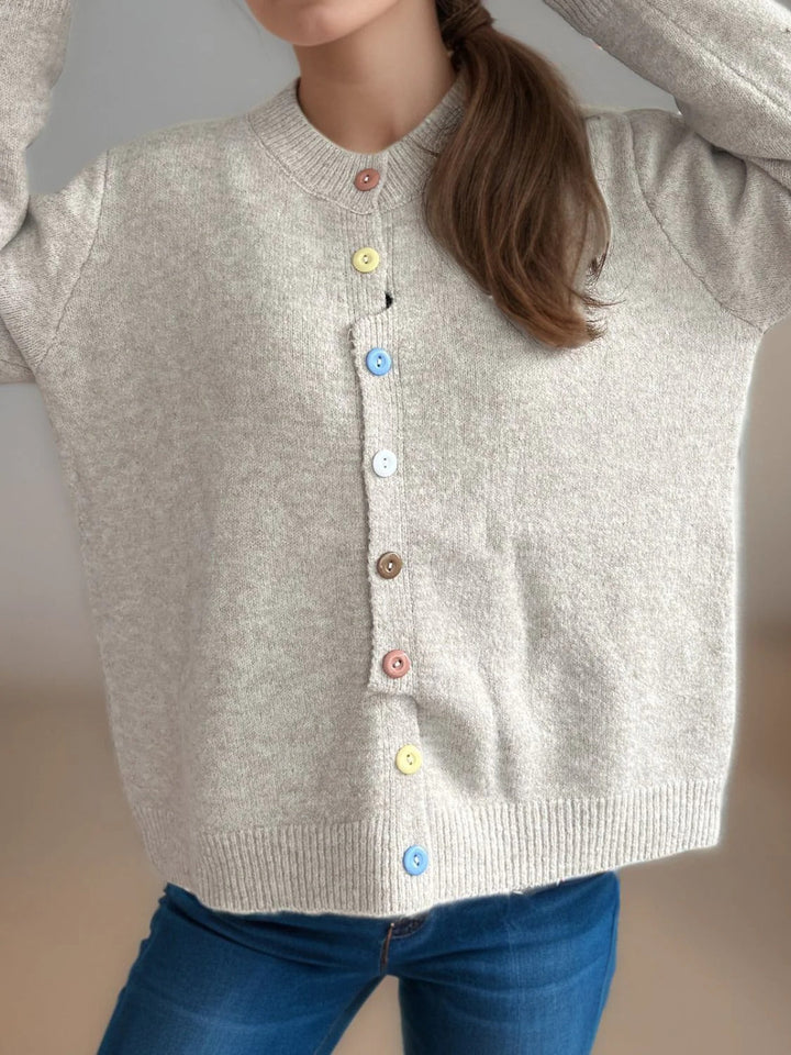 Women's Solid Cardigan Sweater with Colorful Buttons for Everyday Wear